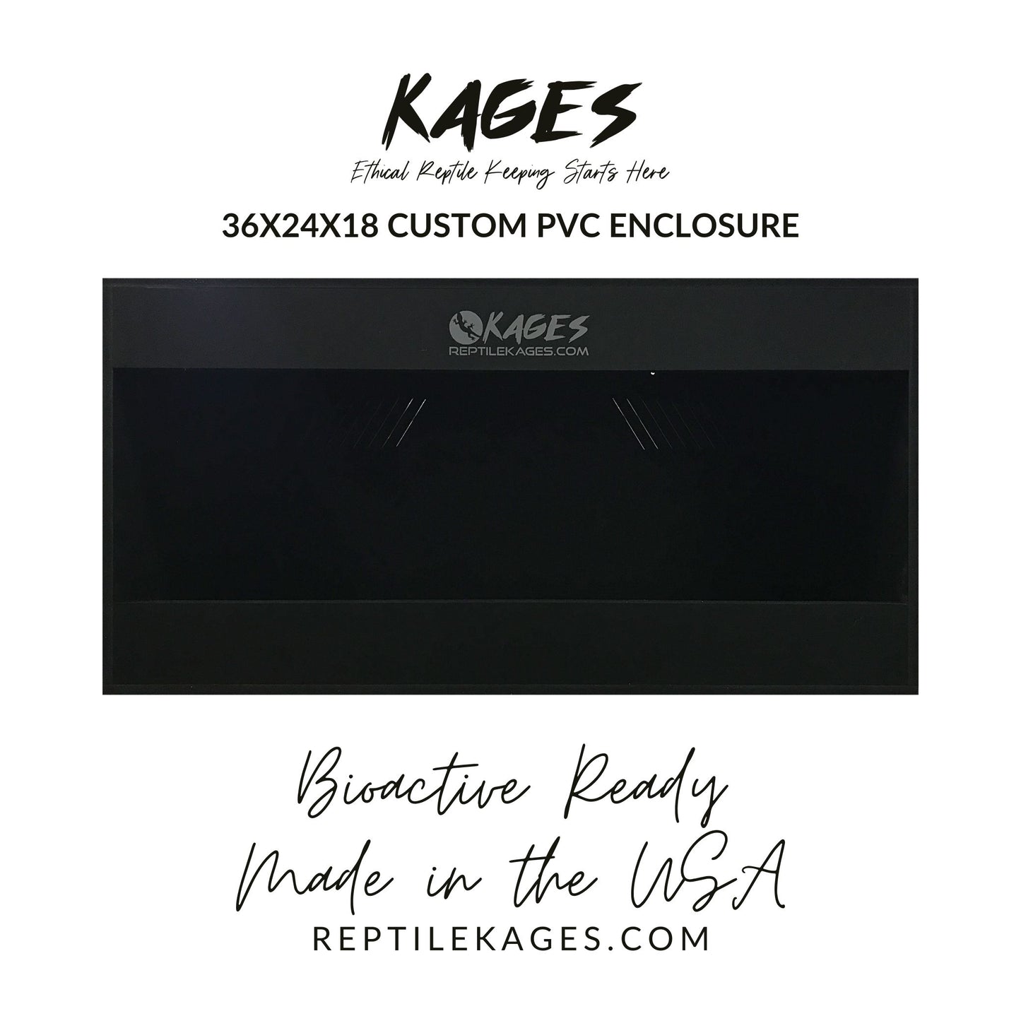 36"x24"x18" Black PVC Enclosure with Left & Right Screen + Side Vents: Ready to Ship